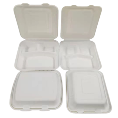 Microwave Safe Compostable Takeout Food Packaging Containers Disposable Sugarcane Paper Pulp Lunch Box