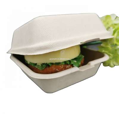 Disposable biodegradable take away fast food packaging hamburger box bagasse burger clamshell  contenedor box