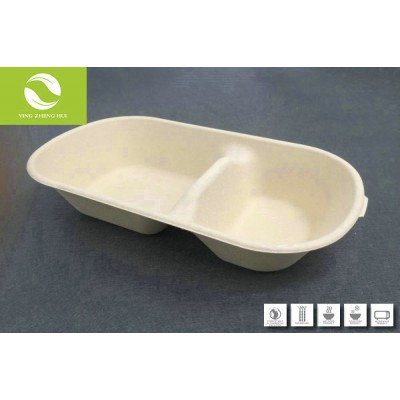 800ml 2-compartment Container, biodegradable, bagasse, eco-friendly tableware 100%BPI