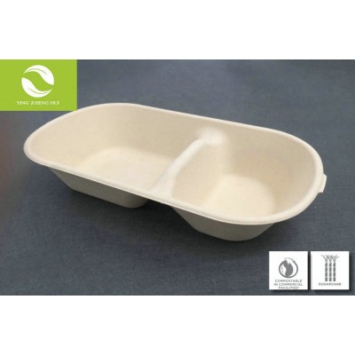 2-compartment Container, biodegradable, bagasse, disposable eco-friendly tableware