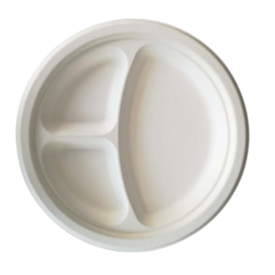 Plates- 10 "  Disposable Biodegradable Sugarcane Bagasse 3 Compartment Round Plate