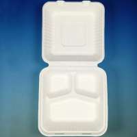 H93263 9"-3compt. Popular sell Food packing biodegradable sugarcane baggase clamshell lunch box