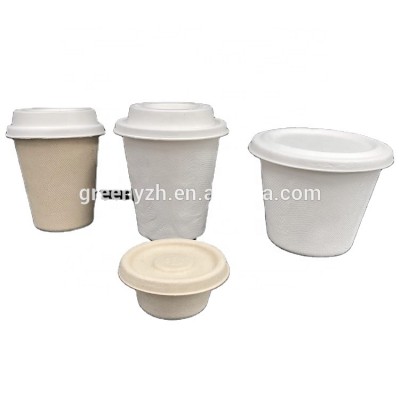 Unbleached Cup and saucer sets  biodegradable bagasse bamboo pulp coffee cup lids and sauce cup